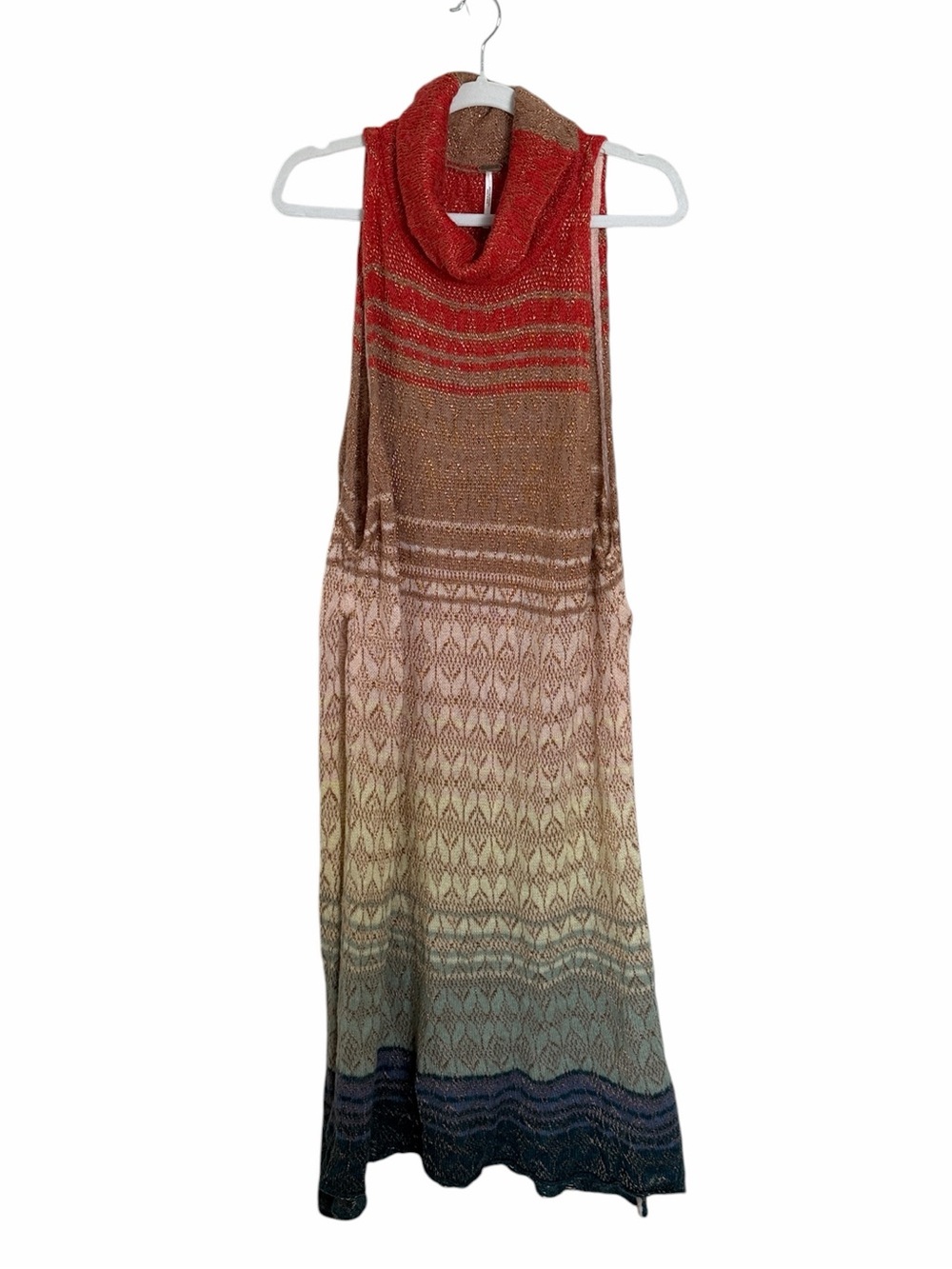 Free People Rose Gold Rainbow Turtleneck Tunic Sweater Size Medium
